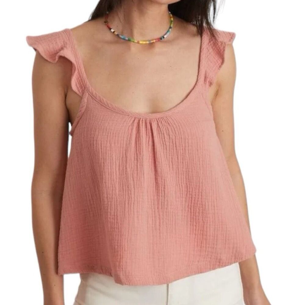 Marine Layer Jude Flutter Sleeve Crepe Knit Rosette Pink Tank Top Size Small NWT